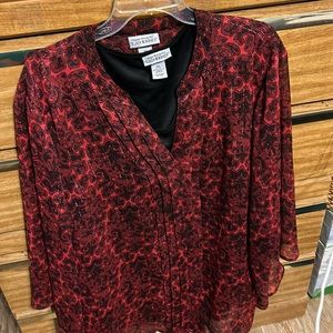 3X Maggie Barnes for Catherine’s red, black with red glitter threads